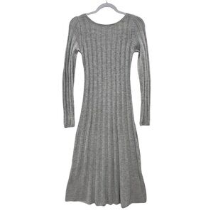 MNG Ribbed Knit Dress Size 4 Gray Elegant Long Soft Scoop Back Pullover Stretch